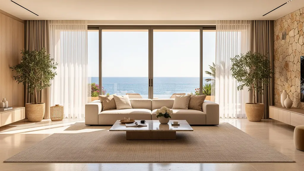 Intérieur lumineux d'un appartement de prestige à Monaco avec vue sur la Méditerranée