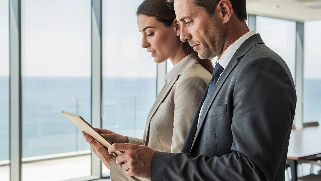 Consultation entre professionnels de l'immobilier dans un bureau moderne à Monaco